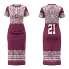 Queensland Maori Nga Hau E Wha Custom Couples Matching Short Sleeve Bodycon Dress and Long Sleeve Button Shirt Polynesian Maori Tribal Pattern LT9