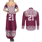 Queensland Maori Nga Hau E Wha Custom Couples Matching Summer Maxi Dress and Long Sleeve Button Shirt Polynesian Maori Tribal Pattern