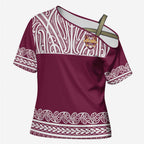 Queensland Maori Nga Hau E Wha Custom Cross Shoulder Shirt Polynesian Maori Tribal Pattern - Aussie Hoodie