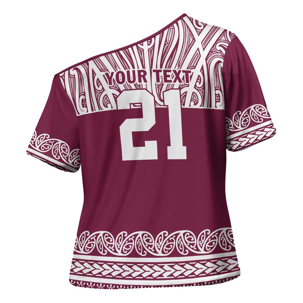 Queensland Maori Nga Hau E Wha Custom Cross Shoulder Shirt Polynesian Maori Tribal Pattern - Aussie Hoodie