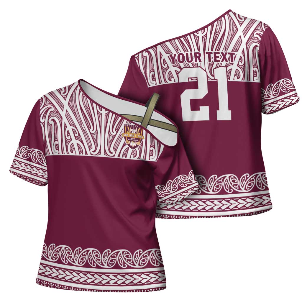 Queensland Maori Nga Hau E Wha Custom Cross Shoulder Shirt Polynesian Maori Tribal Pattern - Aussie Hoodie