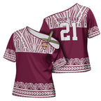 Queensland Maori Nga Hau E Wha Custom Cross Shoulder Shirt Polynesian Maori Tribal Pattern - Aussie Hoodie