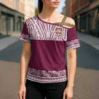 Queensland Maori Nga Hau E Wha Custom Cross Shoulder Shirt Polynesian Maori Tribal Pattern - Aussie Hoodie