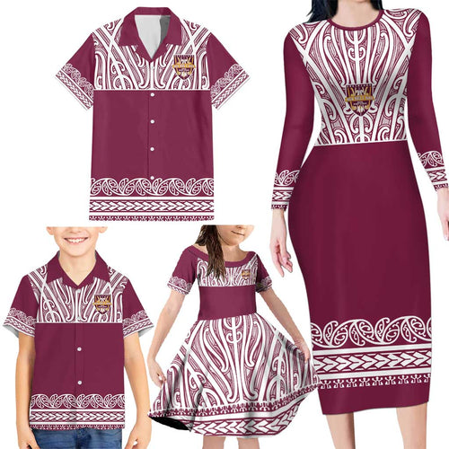 Queensland Maori Nga Hau E Wha Custom Family Matching Long Sleeve Bodycon Dress and Hawaiian Shirt Polynesian Maori Tribal Pattern