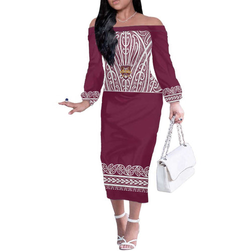 Queensland Maori Nga Hau E Wha Custom Family Matching Off The Shoulder Long Sleeve Dress and Hawaiian Shirt Polynesian Maori Tribal Pattern