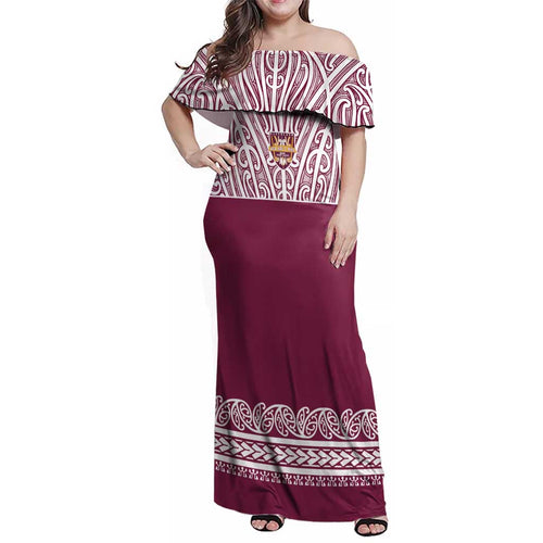 Queensland Maori Nga Hau E Wha Custom Family Matching Off Shoulder Maxi Dress and Hawaiian Shirt Polynesian Maori Tribal Pattern