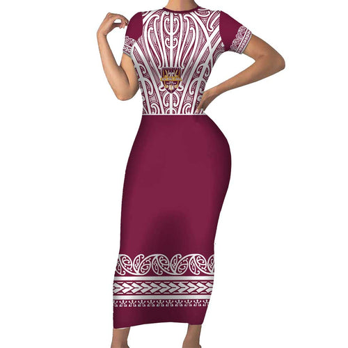 Queensland Maori Nga Hau E Wha Custom Family Matching Short Sleeve Bodycon Dress and Hawaiian Shirt Polynesian Maori Tribal Pattern
