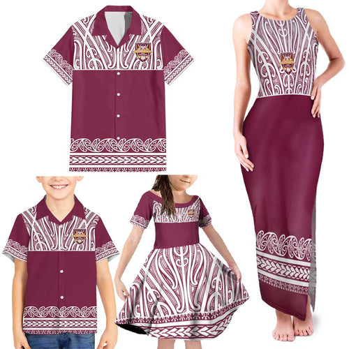 Queensland Maori Nga Hau E Wha Custom Family Matching Tank Maxi Dress and Hawaiian Shirt Polynesian Maori Tribal Pattern