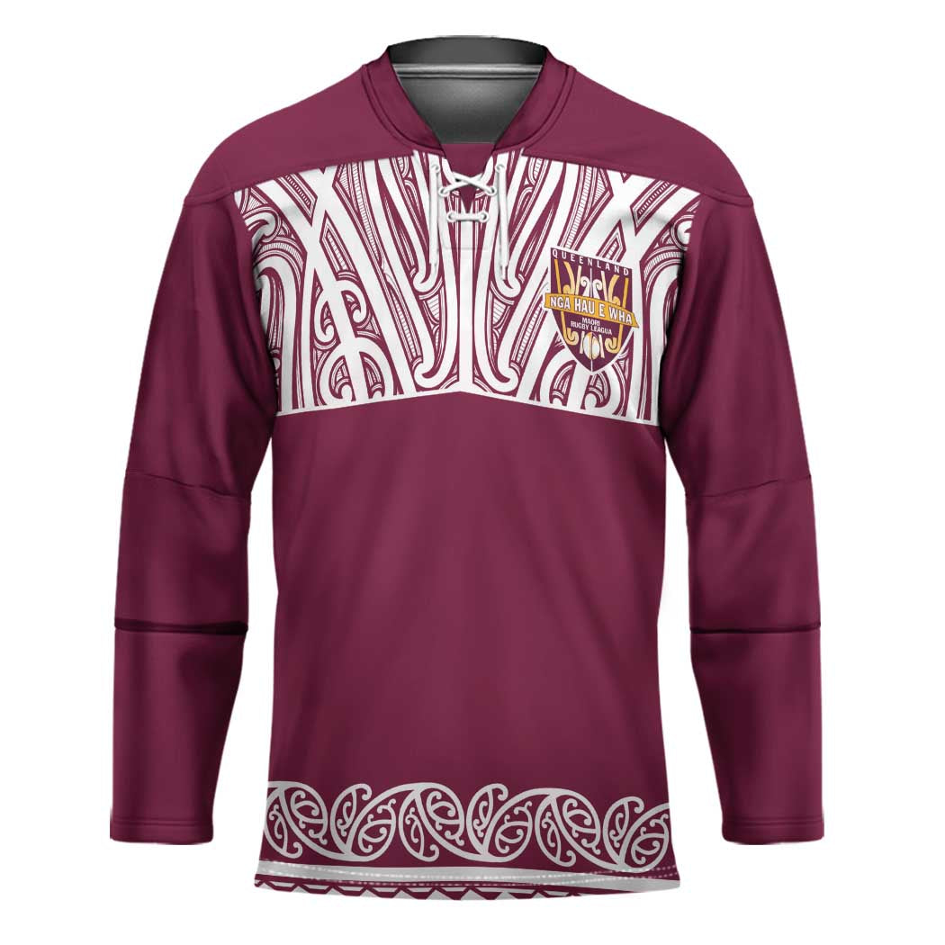 Queensland Maori Nga Hau E Wha Custom Hockey Jersey Polynesian Maori Tribal Pattern - Aussie Hoodie