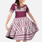 Queensland Maori Nga Hau E Wha Custom Kid Short Sleeve Dress Polynesian Maori Tribal Pattern