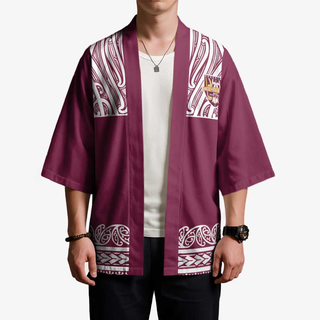 Queensland Maori Nga Hau E Wha Custom Kimono Polynesian Maori Tribal Pattern - Aussie Hoodie