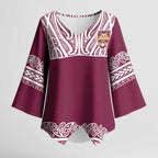 Queensland Maori Nga Hau E Wha Custom Kimono Sleeve Blouse Polynesian Maori Tribal Pattern - Aussie Hoodie