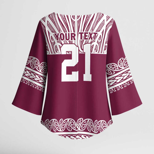 Queensland Maori Nga Hau E Wha Custom Kimono Sleeve Blouse Polynesian Maori Tribal Pattern - Aussie Hoodie