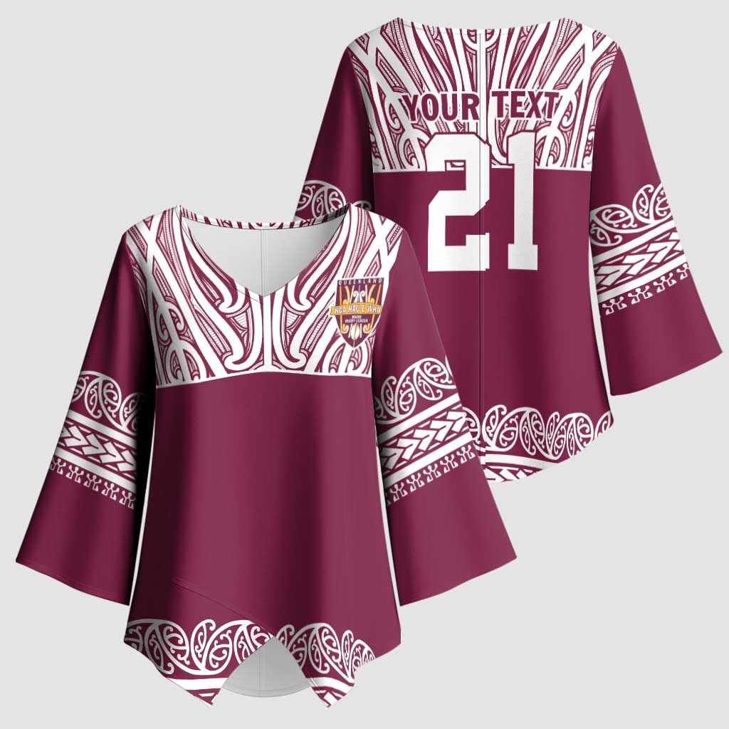 Queensland Maori Nga Hau E Wha Custom Kimono Sleeve Blouse Polynesian Maori Tribal Pattern - Aussie Hoodie