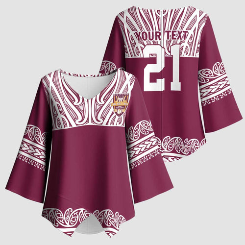 Queensland Maori Nga Hau E Wha Custom Kimono Sleeve Blouse Polynesian Maori Tribal Pattern - Aussie Hoodie