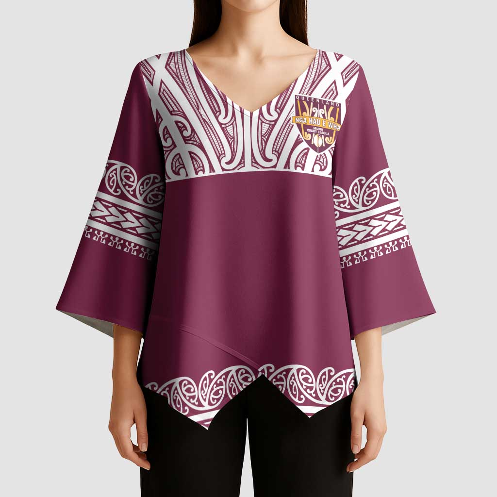 Queensland Maori Nga Hau E Wha Custom Kimono Sleeve Blouse Polynesian Maori Tribal Pattern - Aussie Hoodie
