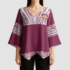 Queensland Maori Nga Hau E Wha Custom Kimono Sleeve Blouse Polynesian Maori Tribal Pattern - Aussie Hoodie