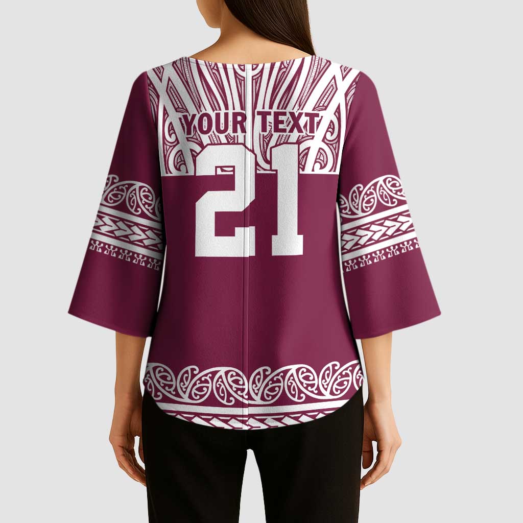 Queensland Maori Nga Hau E Wha Custom Kimono Sleeve Blouse Polynesian Maori Tribal Pattern - Aussie Hoodie