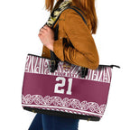 Queensland Maori Nga Hau E Wha Custom Leather Tote Bag Polynesian Maori Tribal Pattern