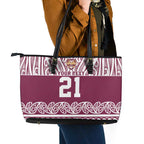 Queensland Maori Nga Hau E Wha Custom Leather Tote Bag Polynesian Maori Tribal Pattern