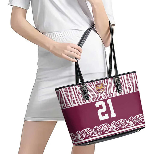 Queensland Maori Nga Hau E Wha Custom Leather Tote Bag Polynesian Maori Tribal Pattern