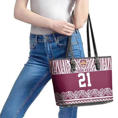 Queensland Maori Nga Hau E Wha Custom Leather Tote Bag Polynesian Maori Tribal Pattern