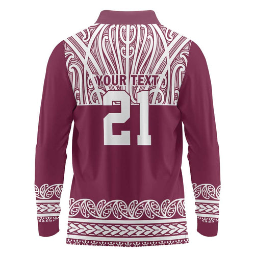 Queensland Maori Nga Hau E Wha Custom Long Sleeve Polo Shirt Polynesian Maori Tribal Pattern