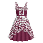 Queensland Maori Nga Hau E Wha Custom Midi Dress Polynesian Maori Tribal Pattern - Aussie Hoodie