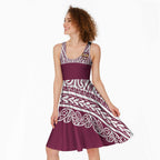 Queensland Maori Nga Hau E Wha Custom Midi Dress Polynesian Maori Tribal Pattern - Aussie Hoodie
