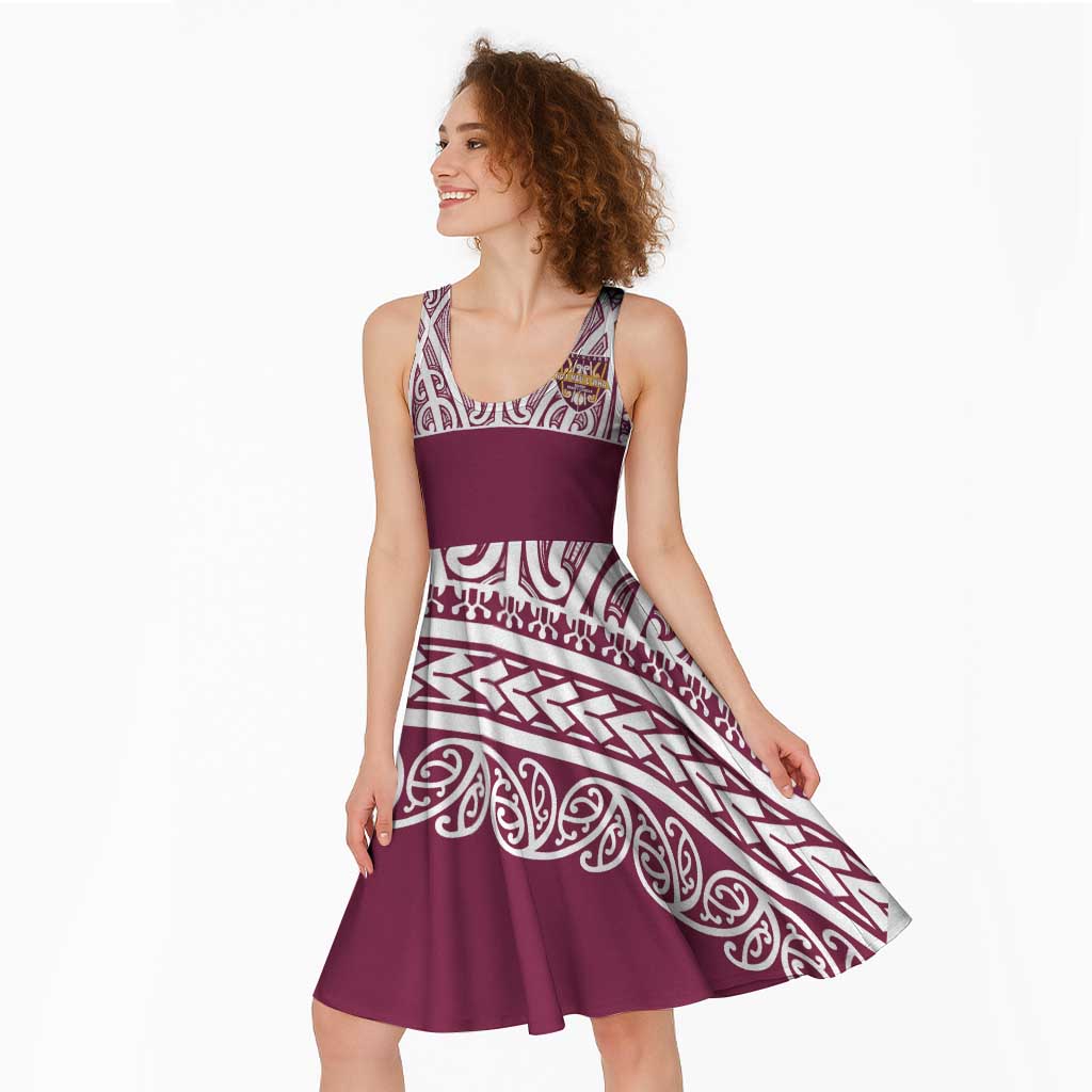 Queensland Maori Nga Hau E Wha Custom Midi Dress Polynesian Maori Tribal Pattern - Aussie Hoodie