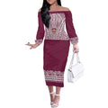 Queensland Maori Nga Hau E Wha Custom Off The Shoulder Long Sleeve Dress Polynesian Maori Tribal Pattern