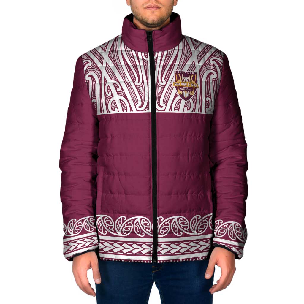 Queensland Maori Nga Hau E Wha Custom Padded Jacket Polynesian Maori Tribal Pattern - Aussie Hoodie