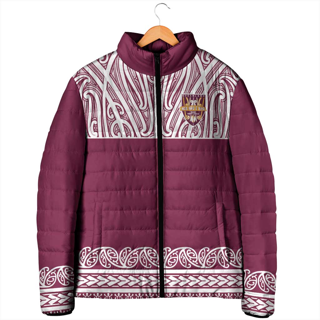 Queensland Maori Nga Hau E Wha Custom Padded Jacket Polynesian Maori Tribal Pattern - Aussie Hoodie