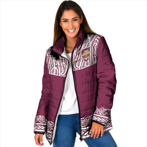 Queensland Maori Nga Hau E Wha Custom Padded Jacket Polynesian Maori Tribal Pattern - Aussie Hoodie