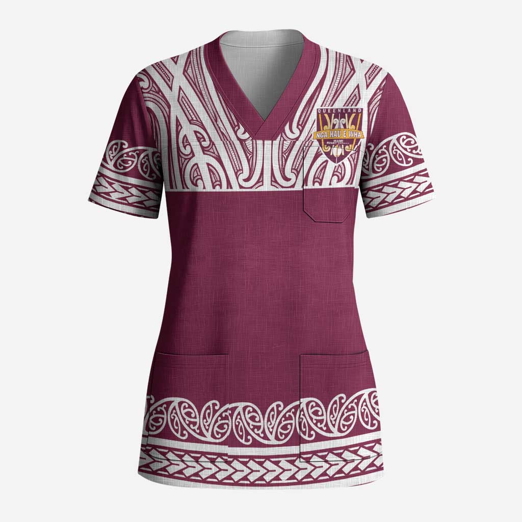 Queensland Maori Nga Hau E Wha Custom Scrub Top Polynesian Maori Tribal Pattern - Aussie Hoodie