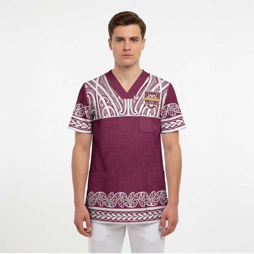 Queensland Maori Nga Hau E Wha Custom Scrub Top Polynesian Maori Tribal Pattern - Aussie Hoodie
