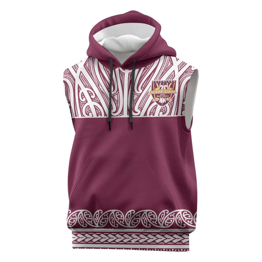 Queensland Maori Nga Hau E Wha Custom Sleeveless Hoodie Polynesian Maori Tribal Pattern - Aussie Hoodie