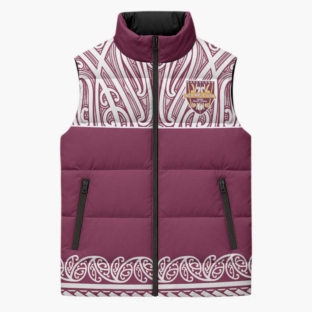 Queensland Maori Nga Hau E Wha Custom Sleeveless Puffer Jacket Polynesian Maori Tribal Pattern - Aussie Hoodie
