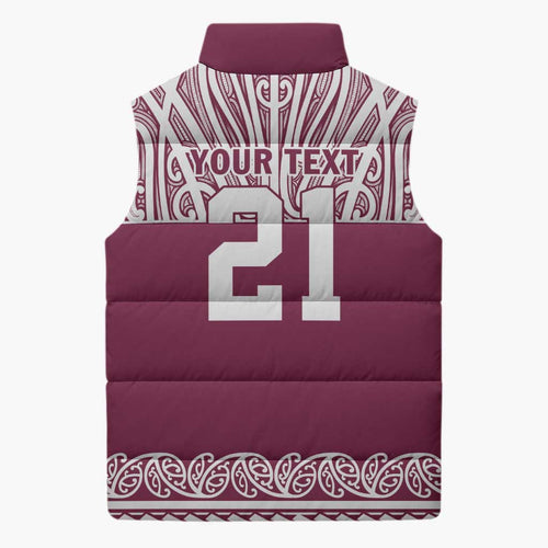 Queensland Maori Nga Hau E Wha Custom Sleeveless Puffer Jacket Polynesian Maori Tribal Pattern - Aussie Hoodie