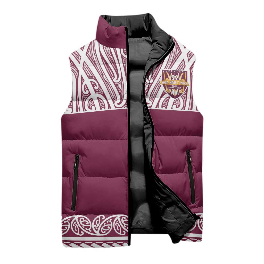 Queensland Maori Nga Hau E Wha Custom Sleeveless Puffer Jacket Polynesian Maori Tribal Pattern - Aussie Hoodie