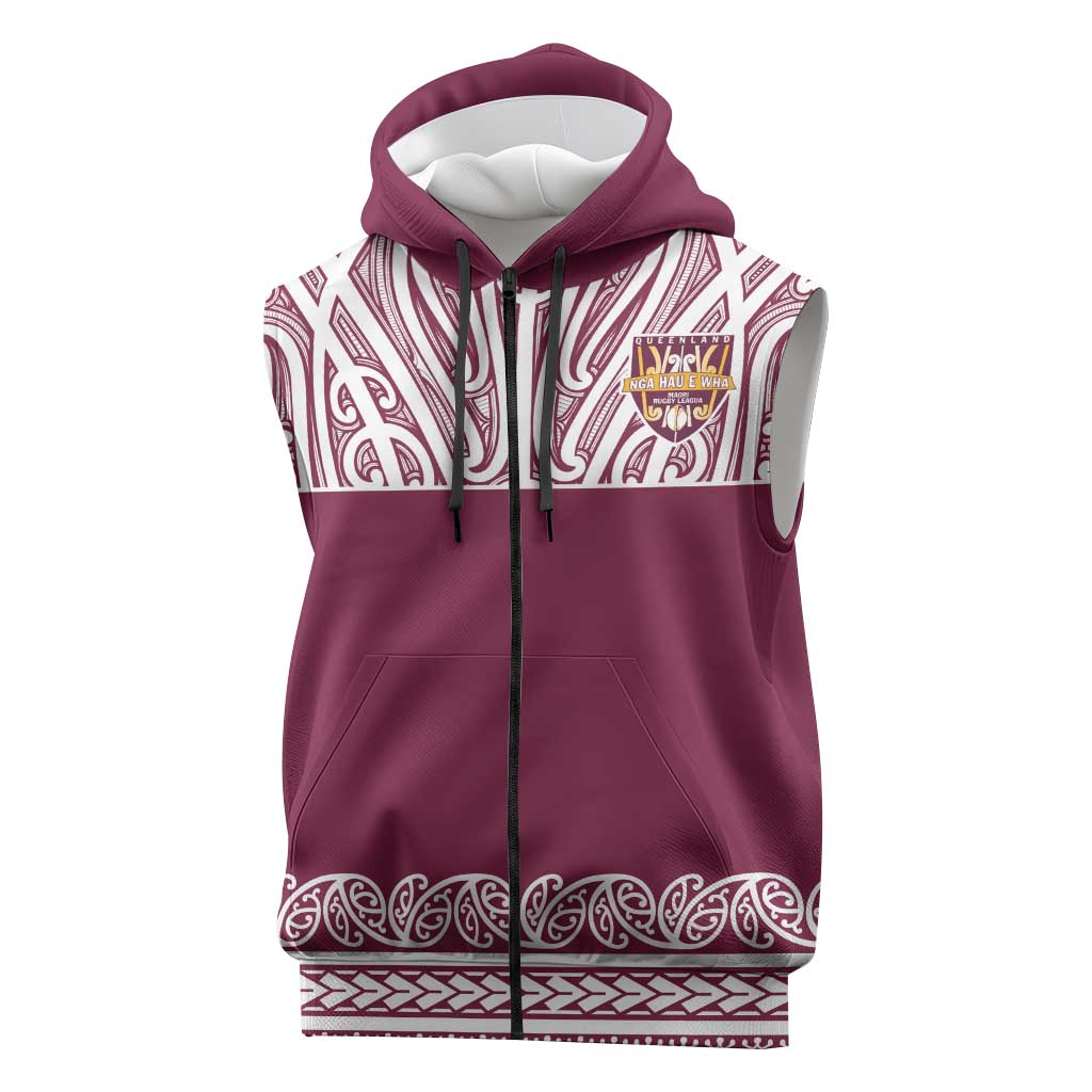 Queensland Maori Nga Hau E Wha Custom Sleeveless Zip Hoodie Polynesian Maori Tribal Pattern LT9