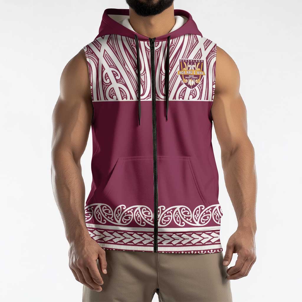 Queensland Maori Nga Hau E Wha Custom Sleeveless Zip Hoodie Polynesian Maori Tribal Pattern LT9
