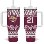 Queensland Maori Nga Hau E Wha Custom Tumbler With Handle Polynesian Maori Tribal Pattern
