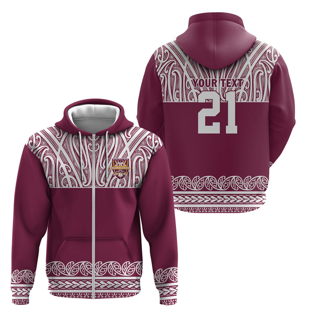 Queensland Maori Nga Hau E Wha Custom Zip Hoodie Polynesian Maori Tribal Pattern