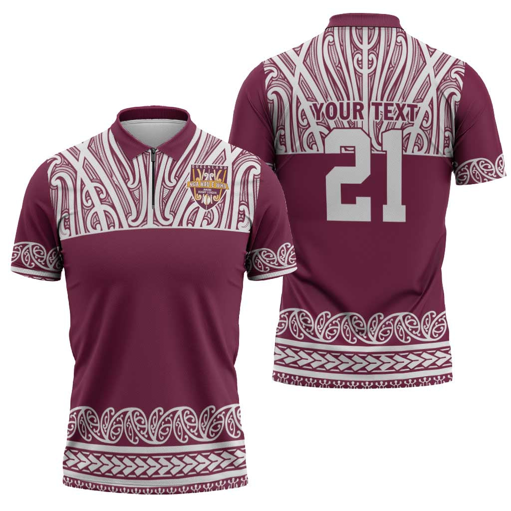 Queensland Maori Nga Hau E Wha Custom Zipper Polo Shirt Polynesian Maori Tribal Pattern - Aussie Hoodie