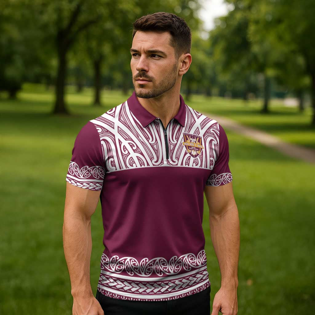 Queensland Maori Nga Hau E Wha Custom Zipper Polo Shirt Polynesian Maori Tribal Pattern - Aussie Hoodie