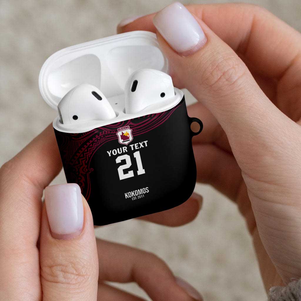 Queensland Papua New Guinea Custom AirPods Case All Black Pacific PNG Tribal Style - Aussie Hoodie
