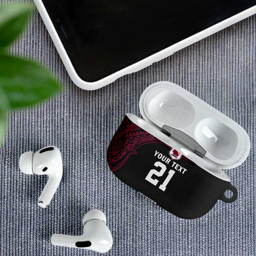 Queensland Papua New Guinea Custom AirPods Case All Black Pacific PNG Tribal Style - Aussie Hoodie