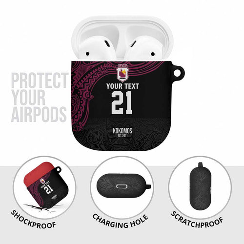 Queensland Papua New Guinea Custom AirPods Case All Black Pacific PNG Tribal Style - Aussie Hoodie