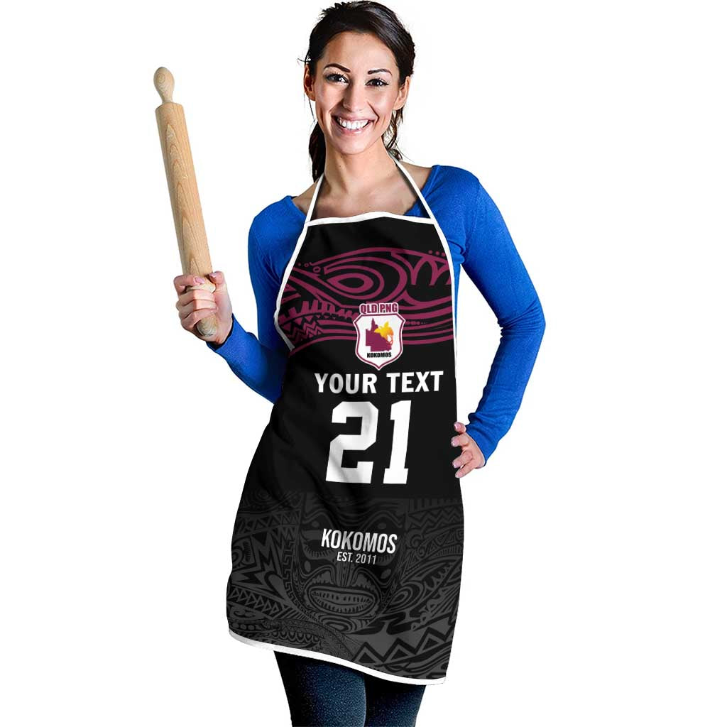 Queensland Papua New Guinea Custom Apron All Black Pacific PNG Tribal Style - Aussie Hoodie